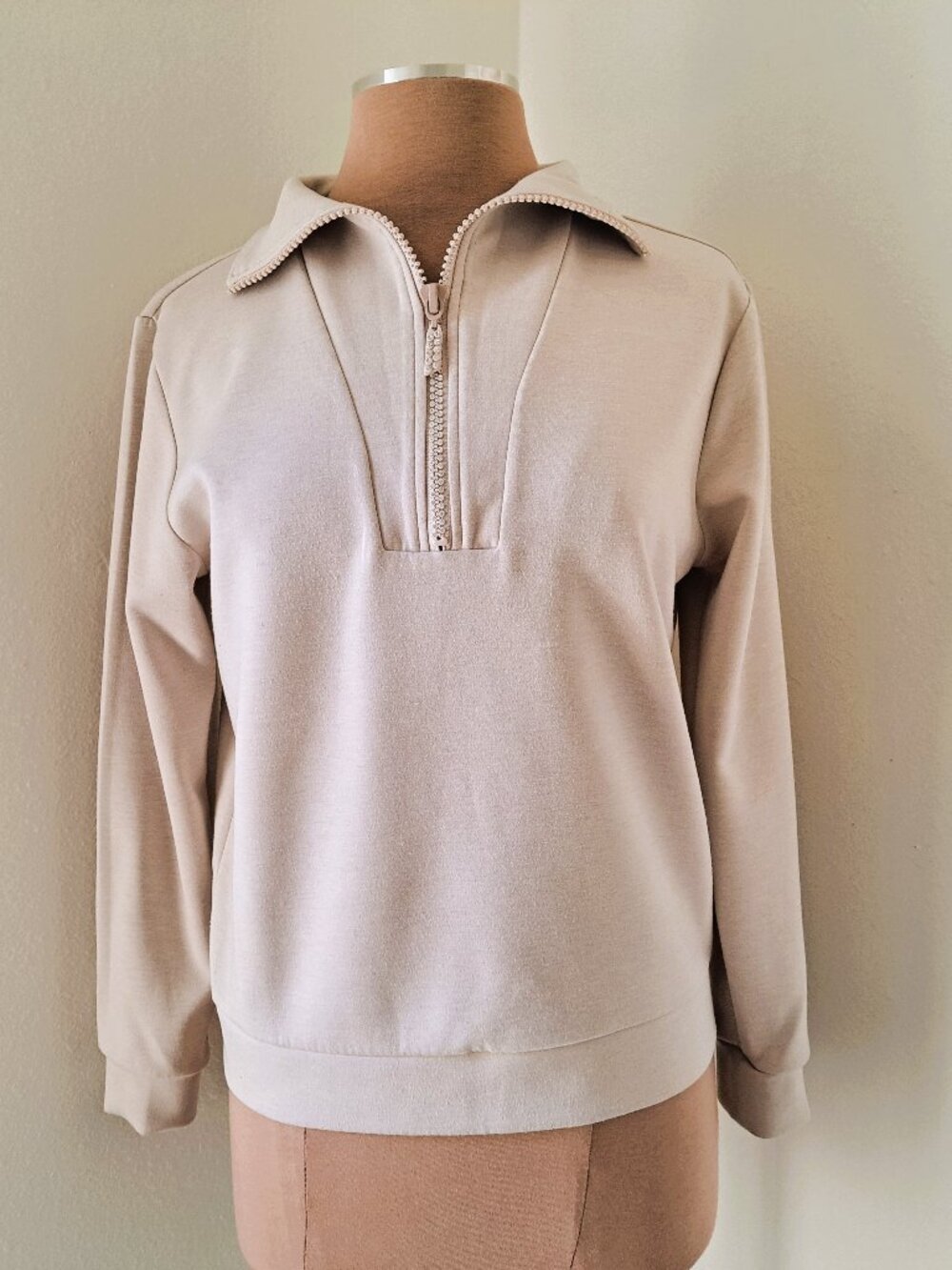 NY Collection Women's Sweater 1/4 Zipper Cream Size M Long Sleeve